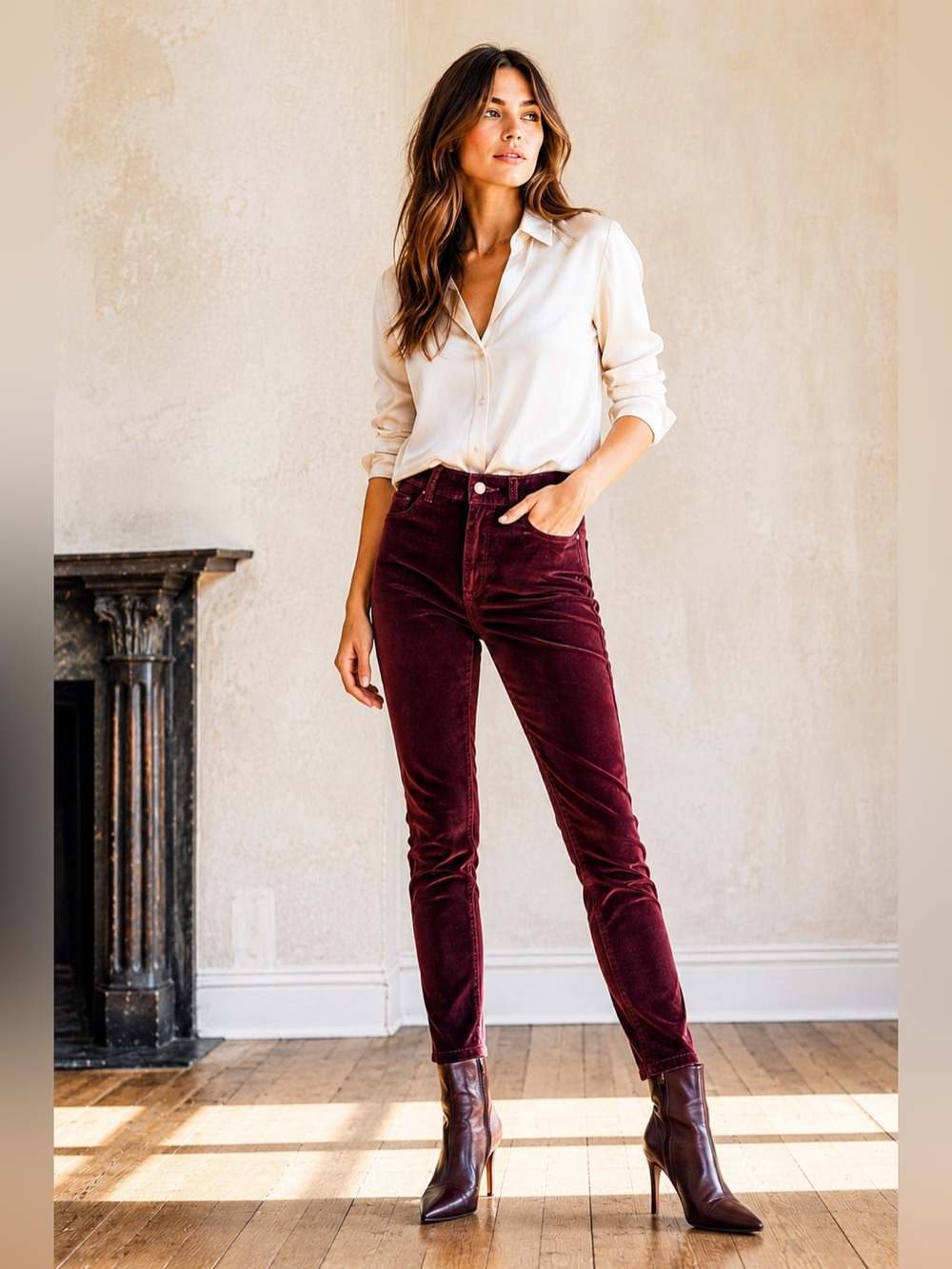 DL1961 Farrow High Rise Instasculpt Skinny Velvet Jeans Bordeaux Sz 26